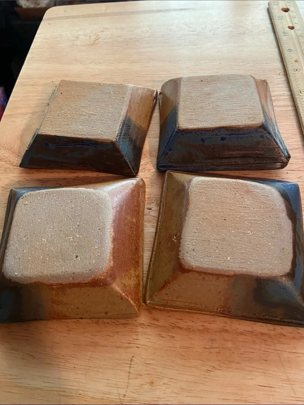 Handcrafted Square Ceramic Dipping Bowls in Blue and Brown - Set of 4